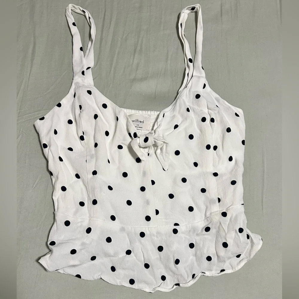 Aritzia - Wilfred White and Black Polka Dot Bow Blouse - Picture 3 of 7